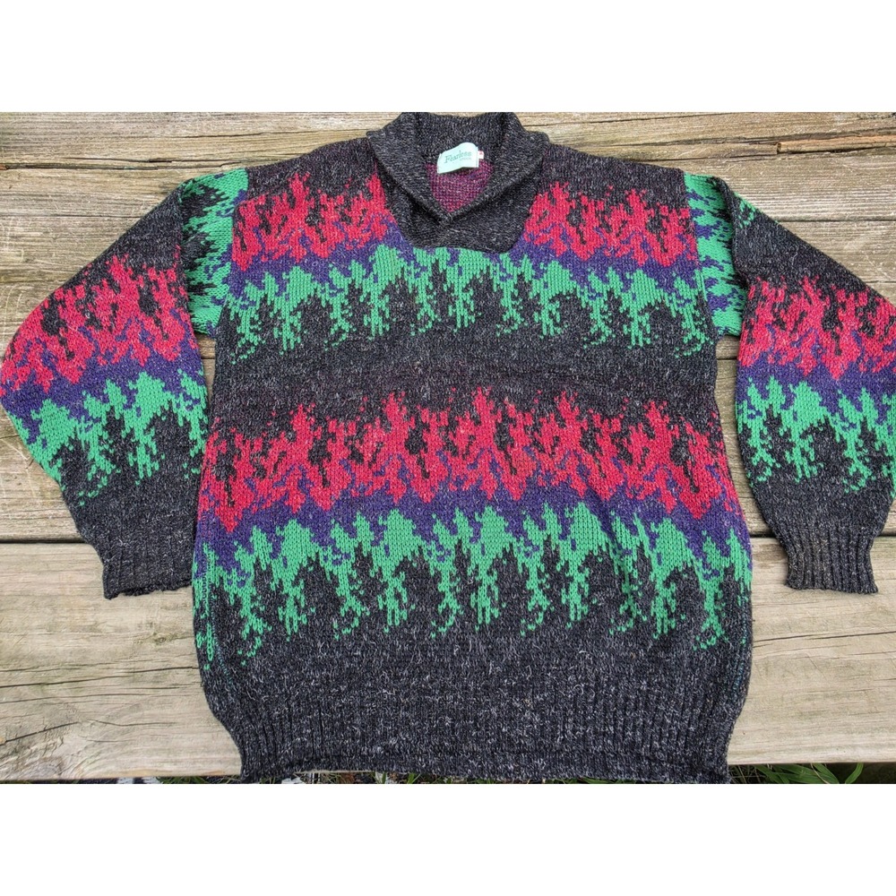Vintage 80s Fearless London Wool Sweater M Made England Abstract Geometric Knit